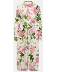 Oscar de la Renta - Geranium-Print Poplin Midi Dress - Lyst