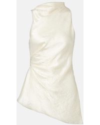 McQueen - Asymmetric Gathered Crinkled-Satin Blouse - Lyst