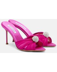 Aquazzura - Mystery 85 Embellished Leather-Trimmed Satin Mules - Lyst