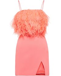 David Koma Feather-trimmed Cady Minidress - Pink