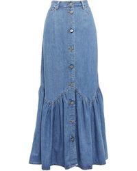Ganni High-rise Denim Maxi Skirt - Blue