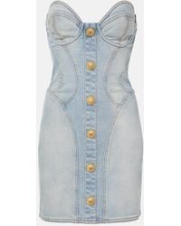 Balmain - Short Denim Dress - Lyst