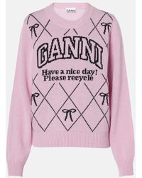 Ganni - Pink Graphic Bow Pullover - Lyst