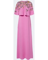 Oscar de la Renta - Caped Floral Silk-Blend Georgette Gown - Lyst