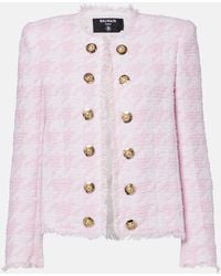 Balmain - Houndstooth Cotton-Blend Tweed Jacket - Lyst