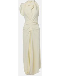 Victoria Beckham - Gathered Satin Crepe Midi Dress - Lyst