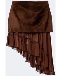 JACQUES WEI - Layered Shearling And Chiffon Miniskirt - Lyst