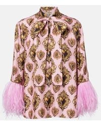 Dolce & Gabbana - Blusa De Seda Estampada Con Plumas - Lyst