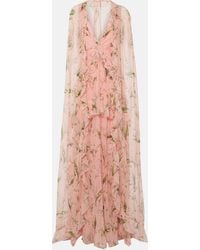 Carolina Herrera - Caped Floral Silk Gown - Lyst