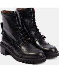 See By Chloé Ariia Wing-tip Leather Combat Boots in Black | Lyst