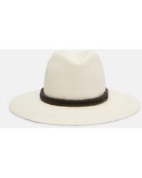 Brunello Cucinelli - Sombrero Fedora De Paja Con Piel Y Cuentas Monili - Lyst