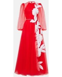 Costarellos - Floral Applique Tulle Gown - Lyst