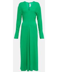 Victoria Beckham - Vestido Midi De Crepe Con Cuello En Pico - Lyst