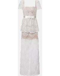 Self-Portrait - Bow-Detail Tulle Lace Maxi Dress - Lyst