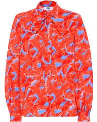 MSGM Blusa con lazo en el cuello con estampado de hojas - Rojo