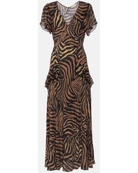 RIXO London - Women's Evie Silk Crepe De Chine Tiger Patchwork Midi Dress - Lyst
