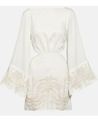 Johanna Ortiz - Embroidered Linen And Cotton Minidress - Lyst