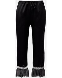 Saint Laurent - Lace-Trimmed Silk Satin Wide-Leg Pants - Lyst