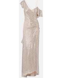 Self-Portrait - Draped Rhinestone-Embellished Maxi Dress - Lyst