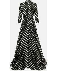 Carolina Herrera - Vestido De Fiesta En Seda Con Lunares Y Aplique Floral - Lyst