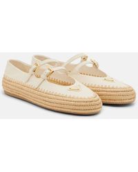 Prada - Mary-Jane-Ballerinas Aus Leder Und Raffiabast - Lyst
