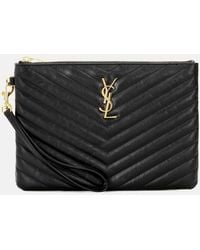 Saint Laurent - Luxury Leather Clutch With Logo Plaque - Lyst