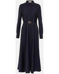 Valentino - Vestido Midi De Lana Y Mohair Con Cinturon - Lyst