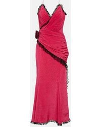 Alessandra Rich - Floral-Applique Silk Maxi Dress - Lyst