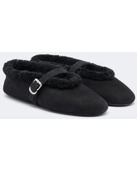 Alaïa - Shearling-Trimmed Suede Mary Jane Flats - Lyst