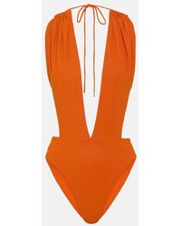Saint Laurent - Rückenfreier neckholder-badeanzug mit v-auchnitt - Lyst