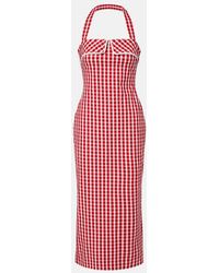 Posse - Ebony Gingham Lace-Trimmed Cotton-Blend Midi Dress - Lyst