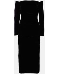 Carolina Herrera - Off-Shoulder Ruched Velvet Midi Dress - Lyst