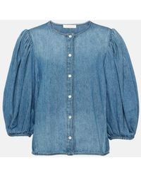 Chloé - Blusa di jeans in cotone e lino - Lyst