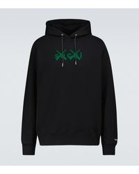 Sacai X Kaws Flock Printed Hooded Sweatshirt - Black