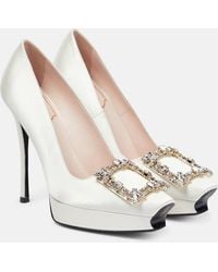 Roger Vivier - Flower Strass Satin Platform Pumps - Lyst