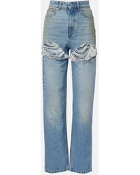 Area - Distressed Embellished Wide-Leg Jeans - Lyst