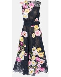 Oscar de la Renta - Orchid Embroidered Lace Cocktail Dress - Lyst