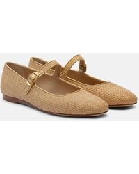 Le Monde Beryl - Leather-Trimmed Raffia Mary Jane Flats - Lyst