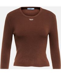 Prada - Logo Ribbed-knit Cotton-blend Sweater - Lyst