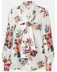 Dolce & Gabbana - Floral Tie-Neck Silk Blouse - Lyst