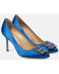 Manolo Blahnik - Hangisi 90 Embellished Satin Pumps - Lyst