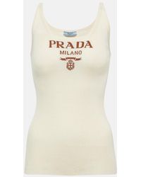Prada - Tank top in seta con logo - Lyst