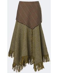 Ganni - Fringed Houndstooth Wool-Blend Midi Skirt - Lyst