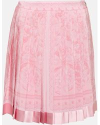 Versace - Barocco Pleated Silk Miniskirt - Lyst
