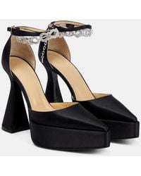 Mach & Mach - Bow Chain Embellished Satin Platform Pumps - Lyst