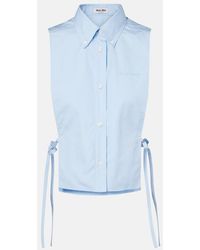 Miu Miu - Cutout Cropped Cotton Poplin Shirt - Lyst