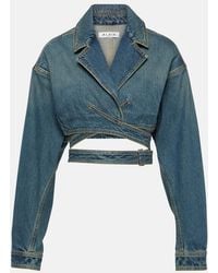 Alaïa - Cropped Denim Wrap Jacket - Lyst