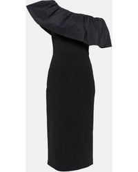 Rebecca Vallance - After Hours One-shoulder Taffeta-paneled Crepe Midi Dress - Lyst