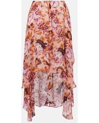 Chloé - Draped Floral Silk Midi Skirt - Lyst