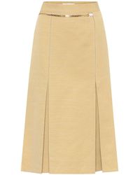 Victoria Beckham - Belted Linen And Cotton Midi Skirt - Lyst